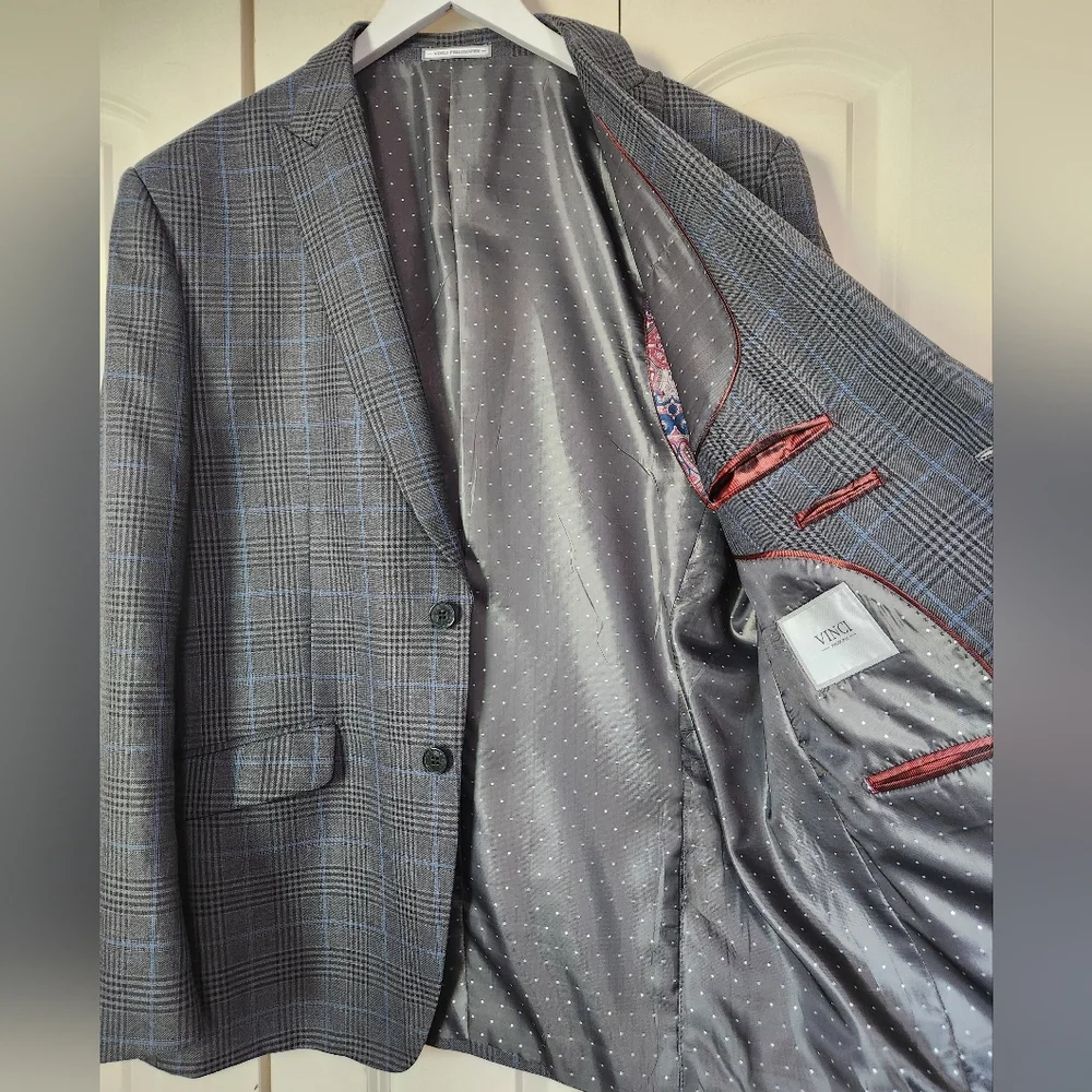 Vinci Philsopy Blue/Gray Checked Italian Suit Jacket Sz.46R